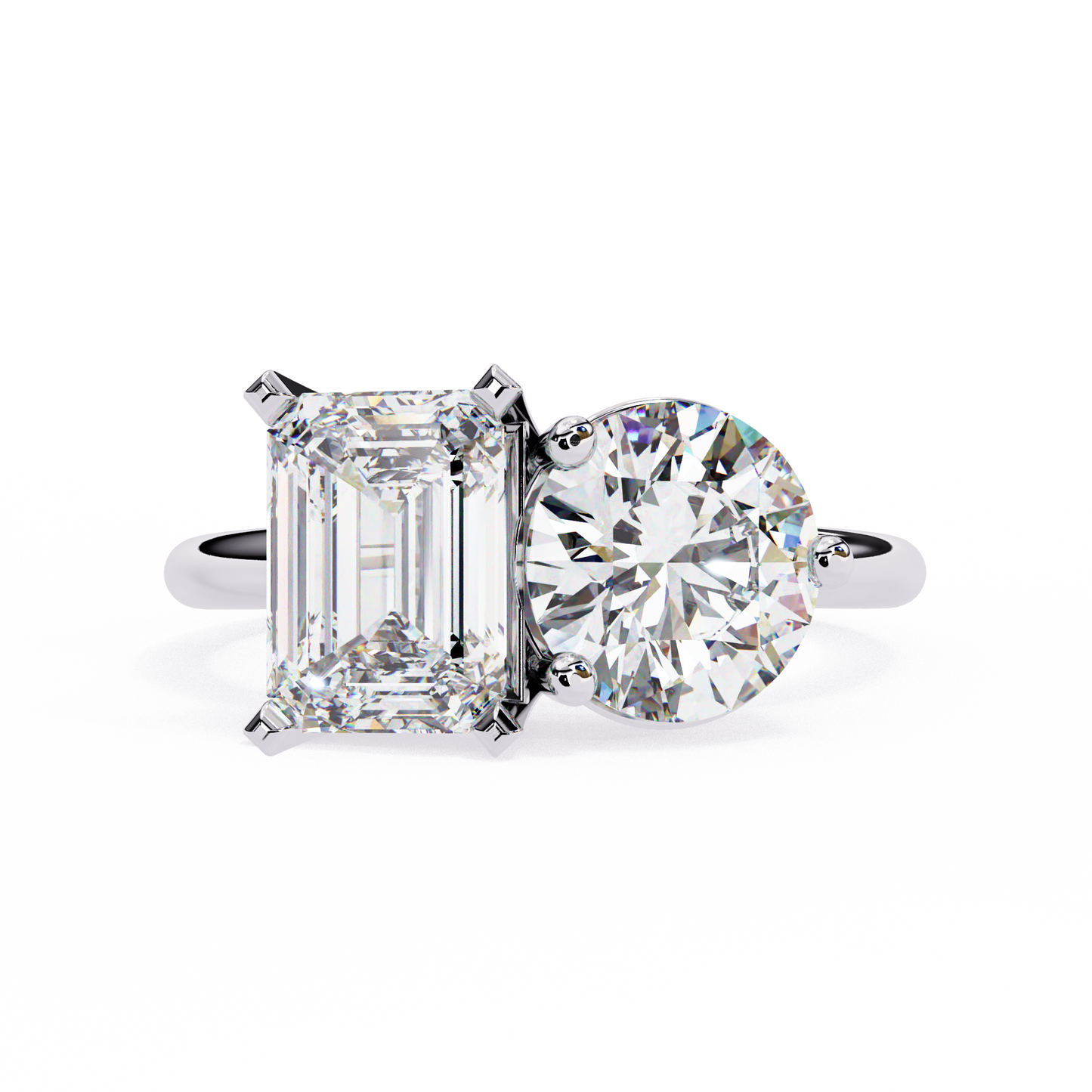 toi et moi 2.00 carat emerald & round cut diamond engagement ring – two stone bridal jewelry