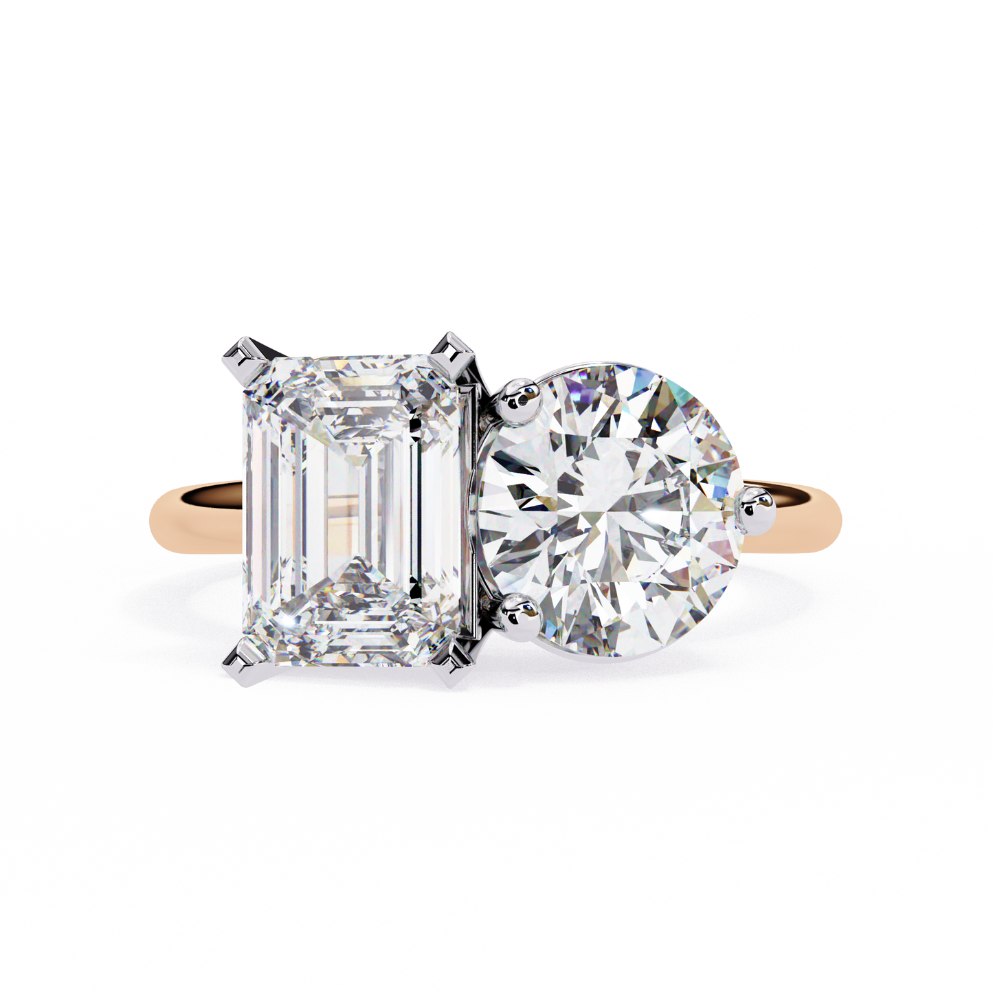 toi et moi 2.00 carat emerald & round cut diamond engagement ring – two stone bridal jewelry