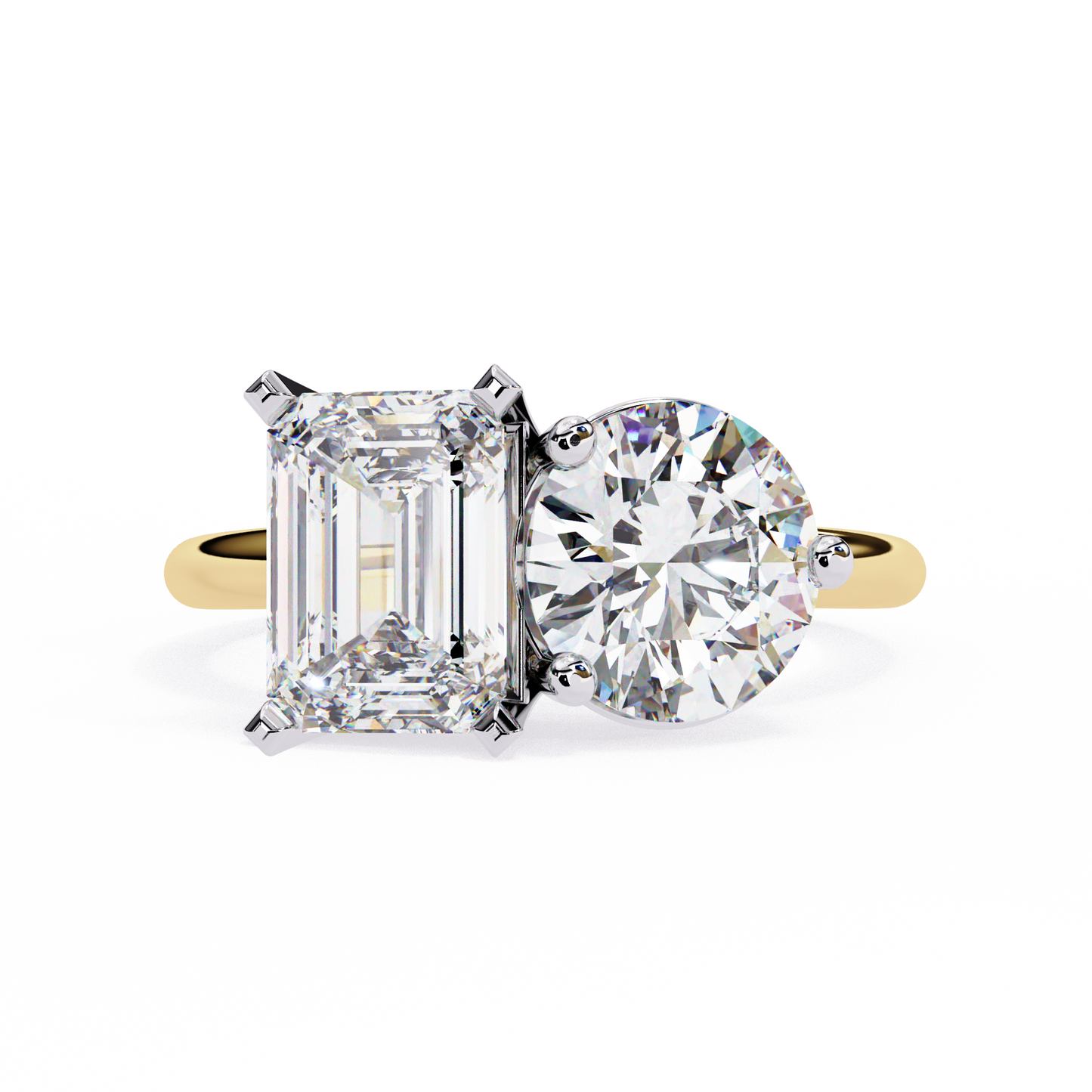toi et moi 2.00 carat emerald & round cut diamond engagement ring – two stone bridal jewelry