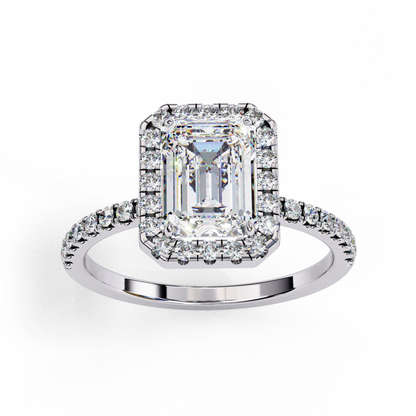 2.38 Carat Emerald Cut Halo Diamond Engagement Ring for Women – Elegant Bridal Jewelry