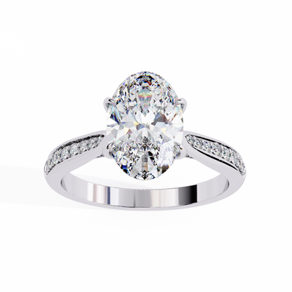 2.34 Carat Oval Cut Hidden Halo Diamond Engagement Ring with Round Side Stones – Elegant Bridal Jewelry