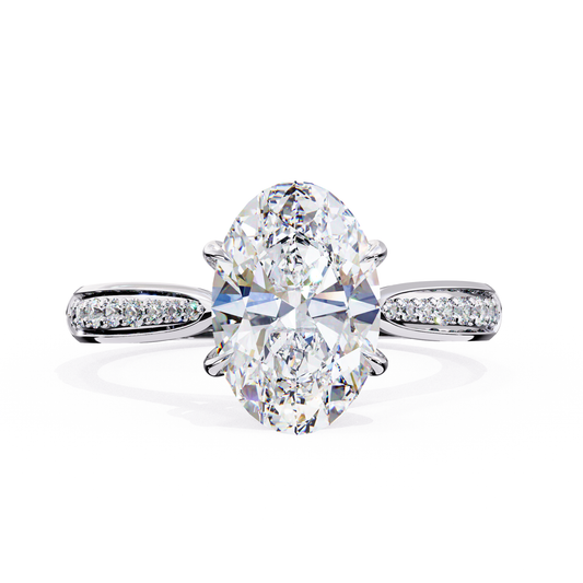 2.34 Carat Oval Cut Hidden Halo Diamond Engagement Ring with Round Side Stones – Elegant Bridal Jewelry