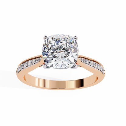1.34 Carat Cushion Cut Hidden Halo Diamond Engagement Ring with Round Side Stones – Elegant Bridal Jewelry