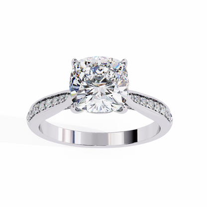 1.34 Carat Cushion Cut Hidden Halo Diamond Engagement Ring with Round Side Stones – Elegant Bridal Jewelry