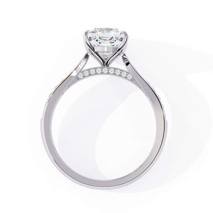 1.34 Carat Cushion Cut Hidden Halo Diamond Engagement Ring with Round Side Stones – Elegant Bridal Jewelry