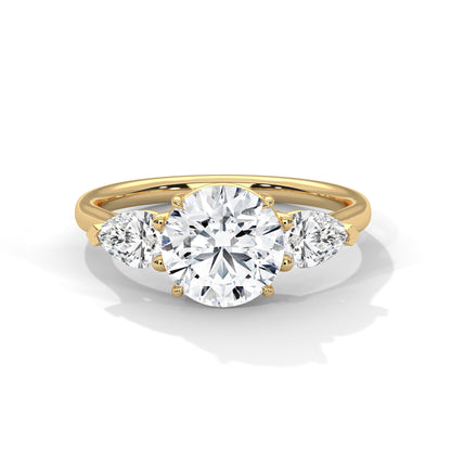 Women’s 3.00 Carat Three-Stone Round & Pear Cut Solitaire Diamond Engagement Ring