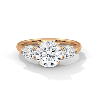 Women’s 3.00 Carat Three-Stone Round & Pear Cut Solitaire Diamond Engagement Ring