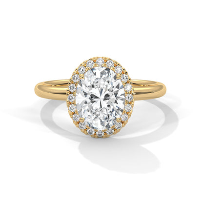1.20 Carat Oval Cut Halo Diamond Engagement Ring with Round Side Stones – Elegant Bridal Jewelry