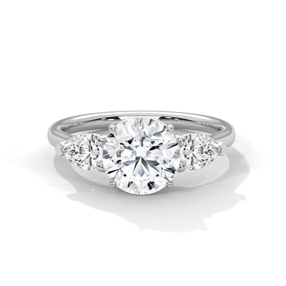 Women’s 3.00 Carat Three-Stone Round & Pear Cut Solitaire Diamond Engagement Ring