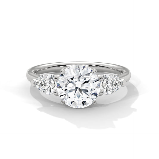Women’s 3.00 Carat Three-Stone Round & Pear Cut Solitaire Diamond Engagement Ring
