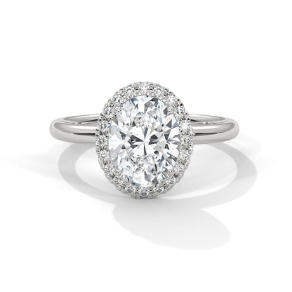 1.20 Carat Oval Cut Halo Diamond Engagement Ring with Round Side Stones – Elegant Bridal Jewelry
