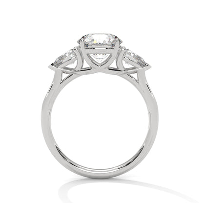Women’s 3.00 Carat Three-Stone Round & Pear Cut Solitaire Diamond Engagement Ring