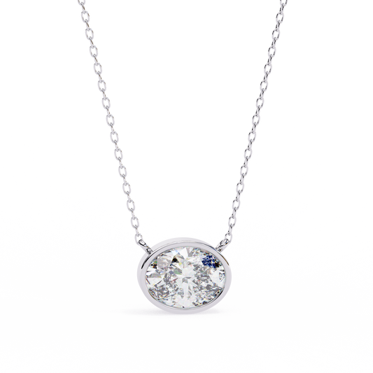 2.00 Carat Oval Cut Bezel Set Diamond Solitaire Pendant Necklace – Fine Jewelry