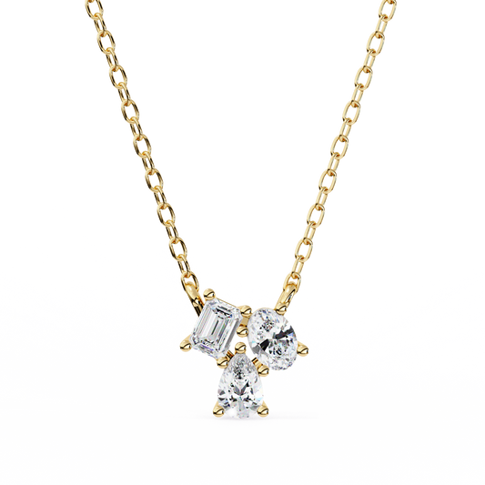 LGD Pendant 3 Stone (0.92ct ) In 14K Gold Without Chain