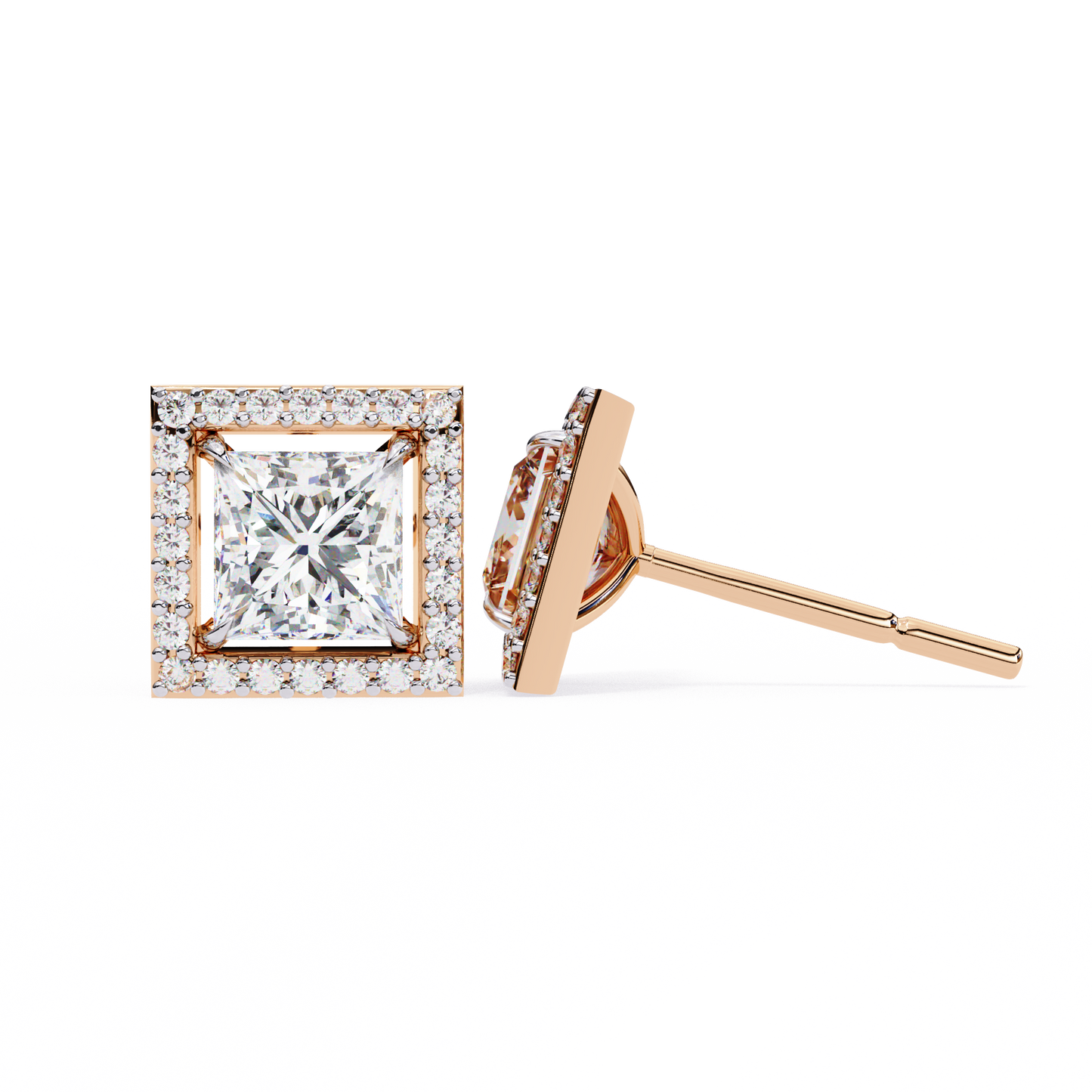 1.70 carat princess cut halo diamond stud earrings - everyday fine jewelry