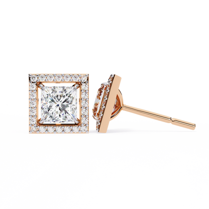 1.70 Carat Princess Cut Halo Diamond Stud Earrings - Everyday Fine Jewelry