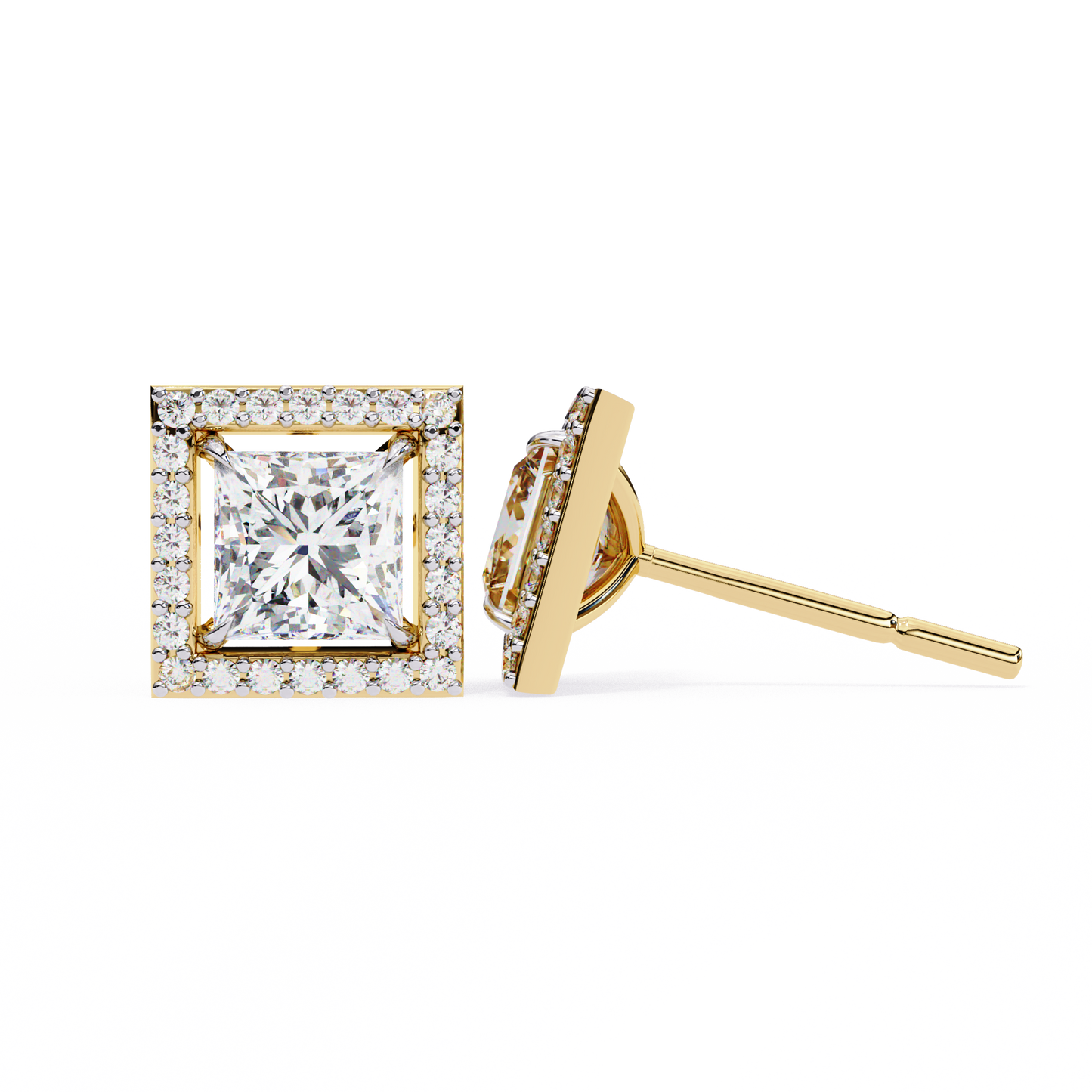 1.70 carat princess cut halo diamond stud earrings - everyday fine jewelry