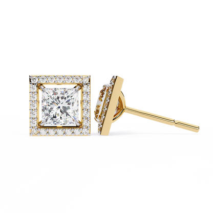 1.70 Carat Princess Cut Halo Diamond Stud Earrings - Everyday Fine Jewelry