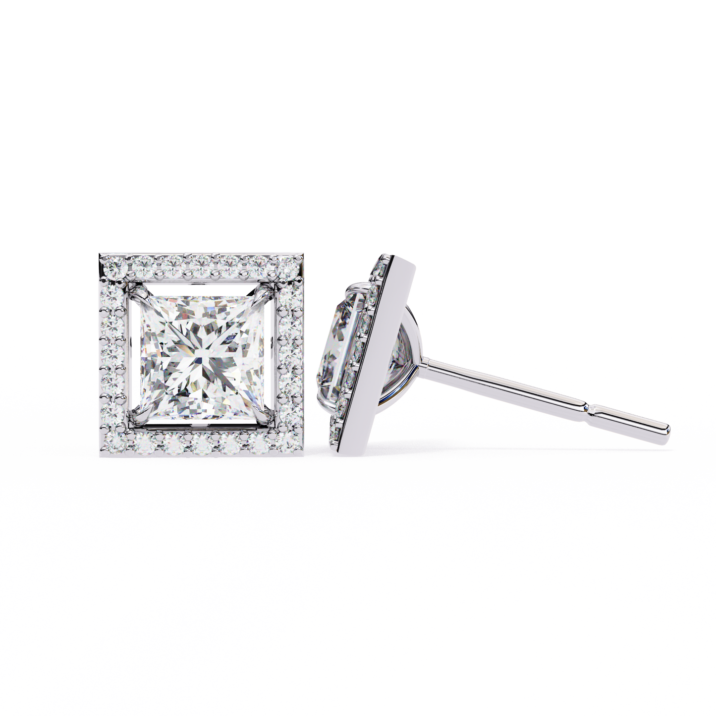 1.70 carat princess cut halo diamond stud earrings - everyday fine jewelry