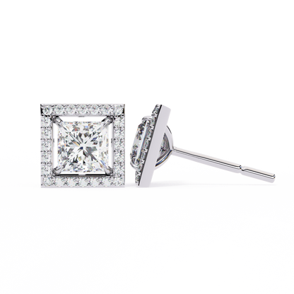 1.70 Carat Princess Cut Halo Diamond Stud Earrings - Everyday Fine Jewelry