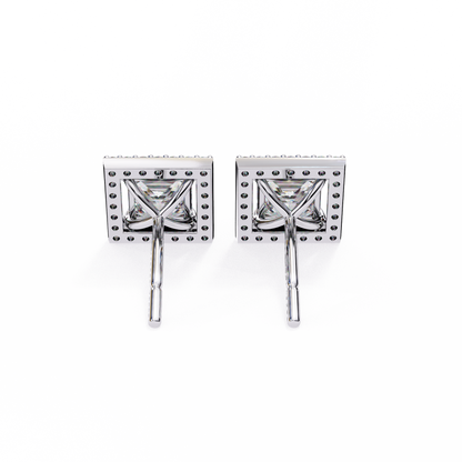 1.70 Carat Princess Cut Halo Diamond Stud Earrings - Everyday Fine Jewelry