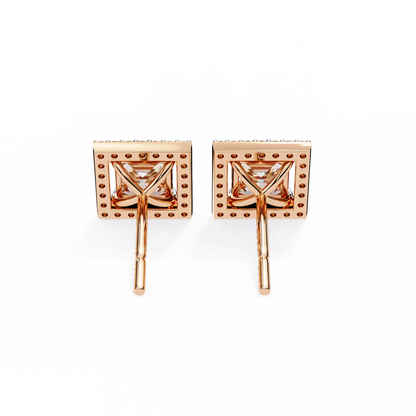 1.70 Carat Princess Cut Halo Diamond Stud Earrings - Everyday Fine Jewelry