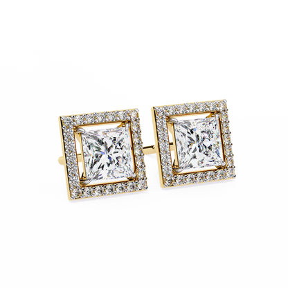 1.70 Carat Princess Cut Halo Diamond Stud Earrings - Everyday Fine Jewelry