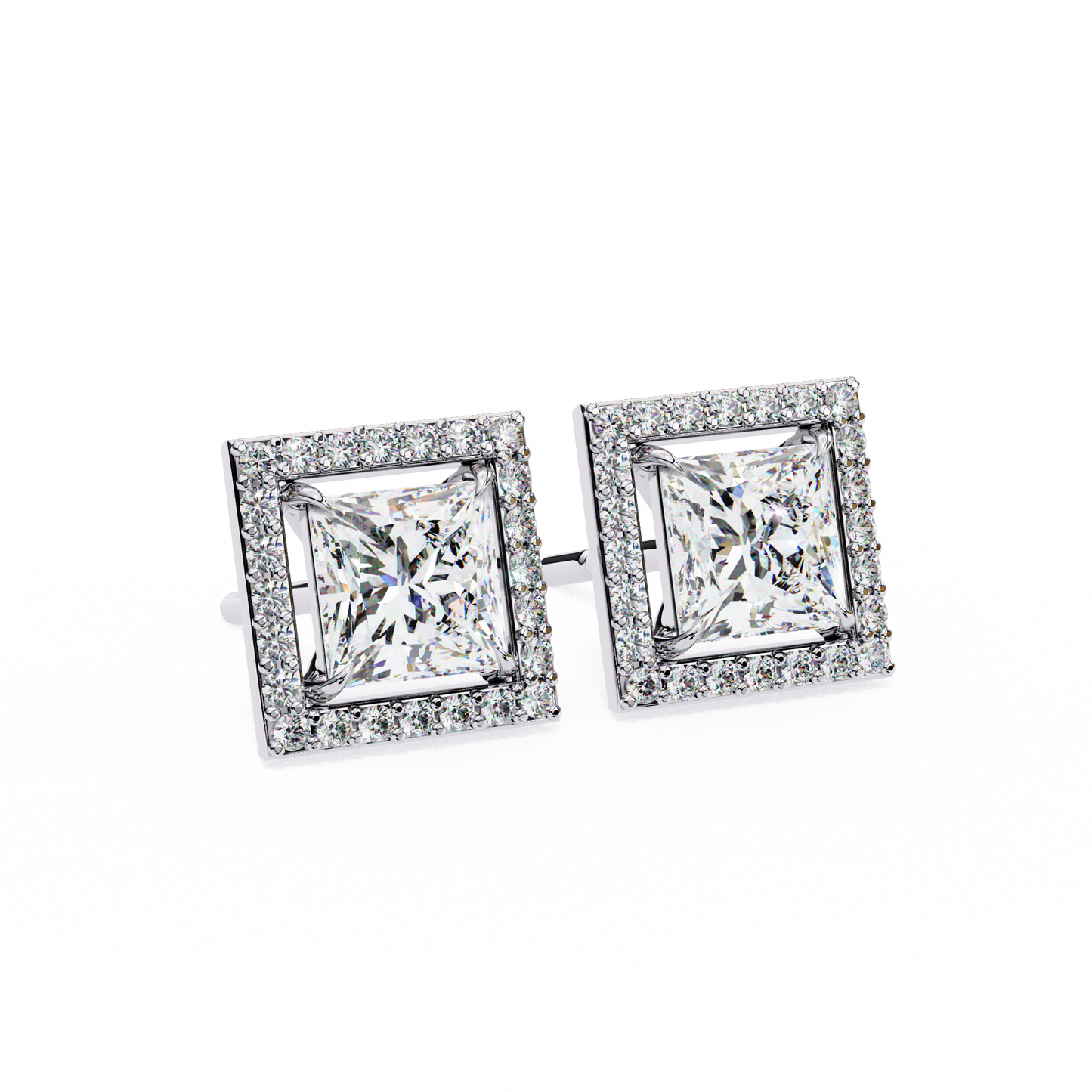 1.70 carat princess cut halo diamond stud earrings - everyday fine jewelry