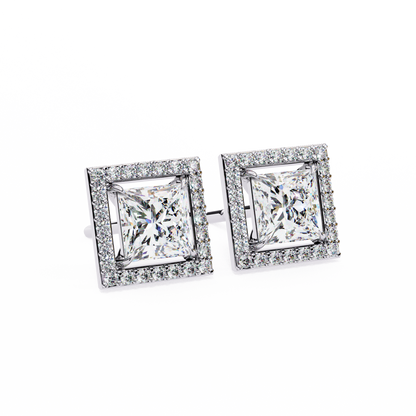 1.70 Carat Princess Cut Halo Diamond Stud Earrings - Everyday Fine Jewelry