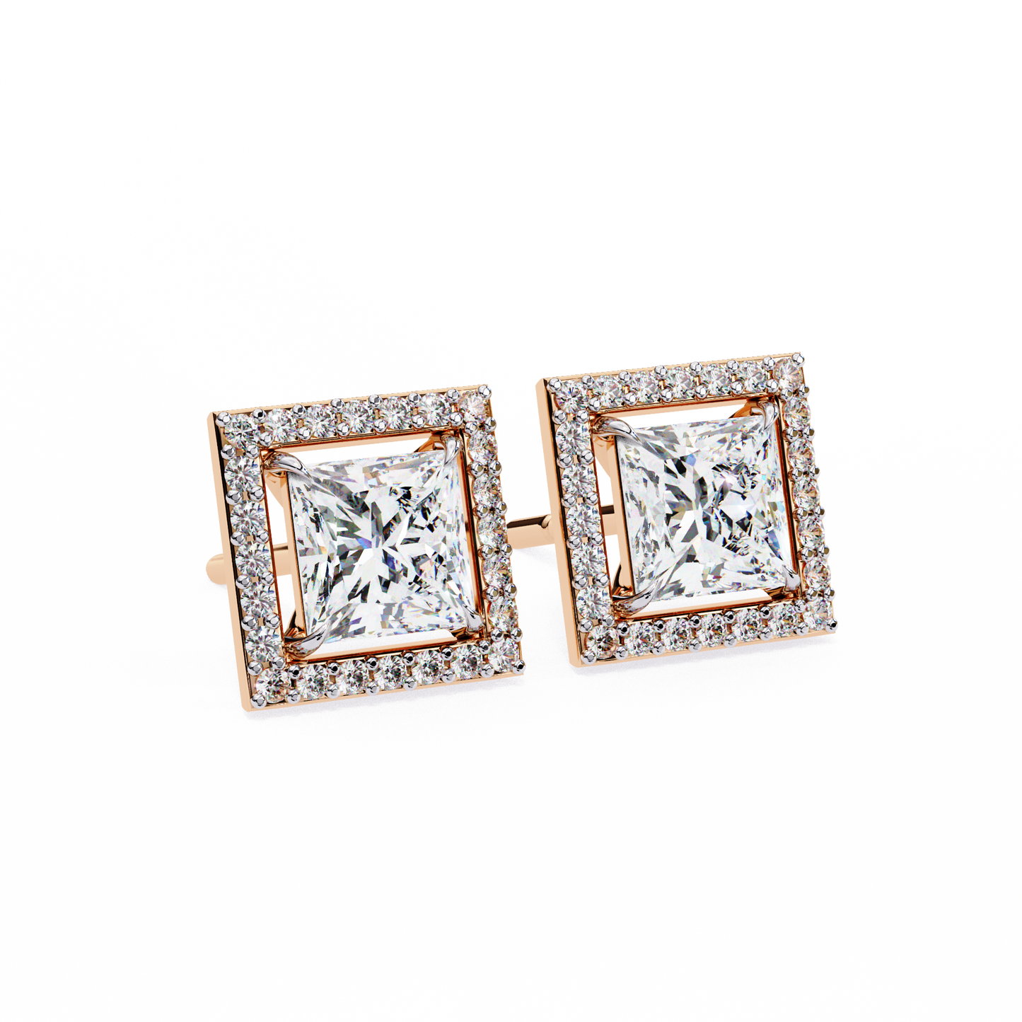 1.70 carat princess cut halo diamond stud earrings - everyday fine jewelry