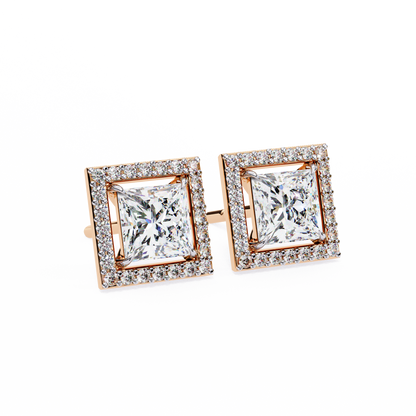 1.70 Carat Princess Cut Halo Diamond Stud Earrings - Everyday Fine Jewelry