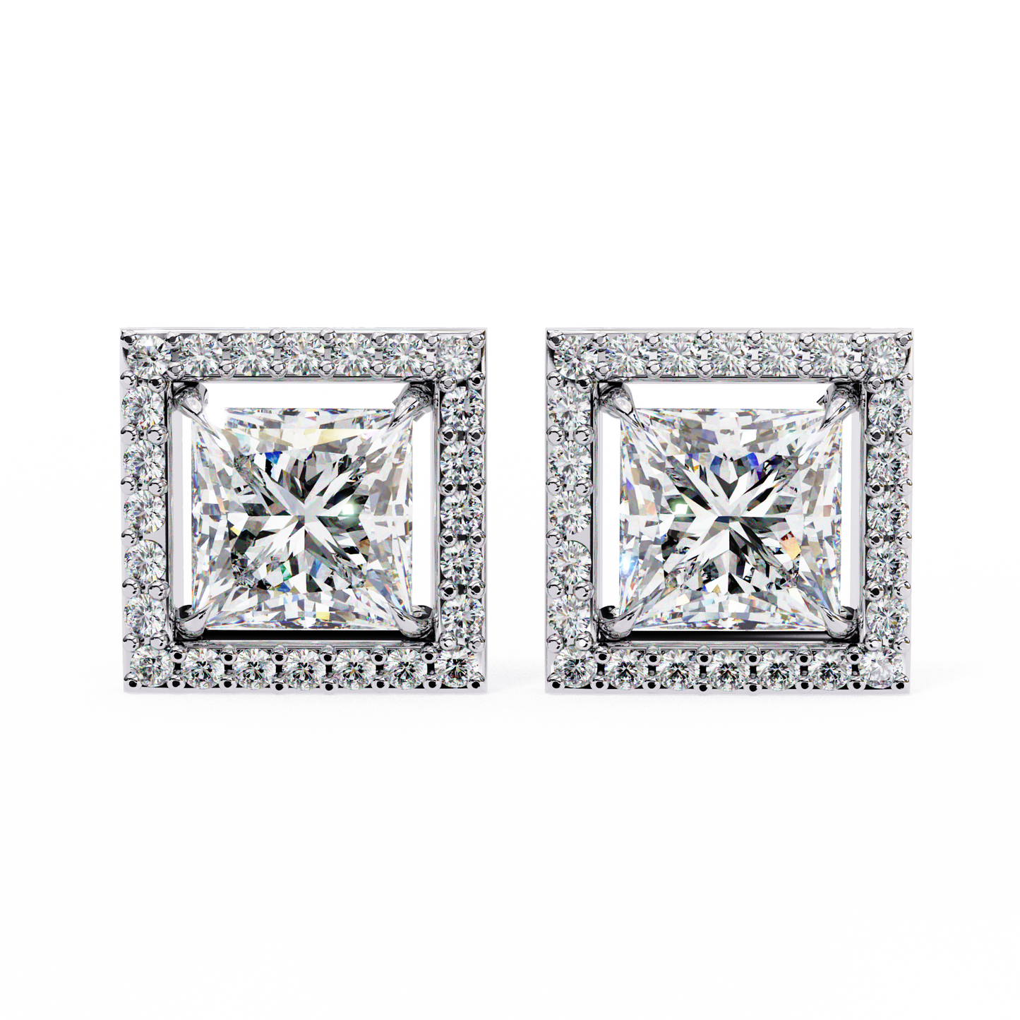 1.70 carat princess cut halo diamond stud earrings - everyday fine jewelry