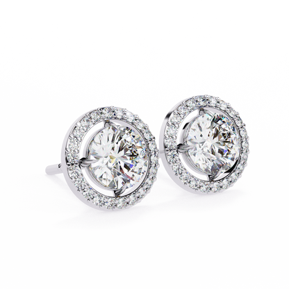 1.82 Carat Round Cut Halo Diamond Stud Earrings - Everyday Fine Jewelry
