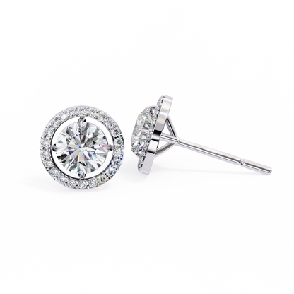 1.82 Carat Round Cut Halo Diamond Stud Earrings - Everyday Fine Jewelry