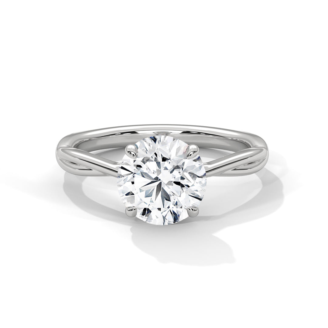 women’s 2 carat round cut four-prong swirl solitaire diamond engagement ring
