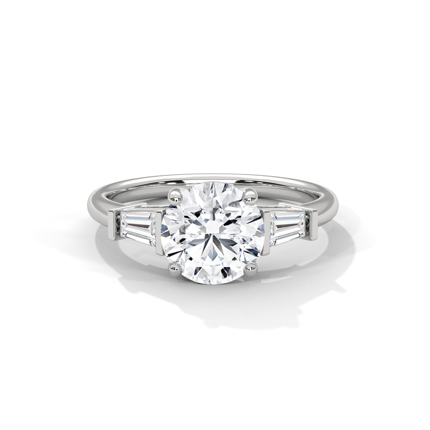 2.50 carat round & baguette cut solitaire diamond engagement ring for women