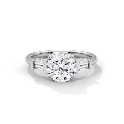 2.50 Carat Round & Baguette Cut Solitaire Diamond Engagement Ring for Women