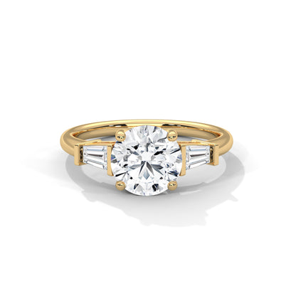 2.50 Carat Round & Baguette Cut Solitaire Diamond Engagement Ring for Women
