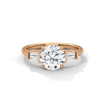 2.50 Carat Round & Baguette Cut Solitaire Diamond Engagement Ring for Women