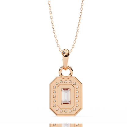 Emerald Cut Diamond Halo Pendant – Elegant Fine Jewelry