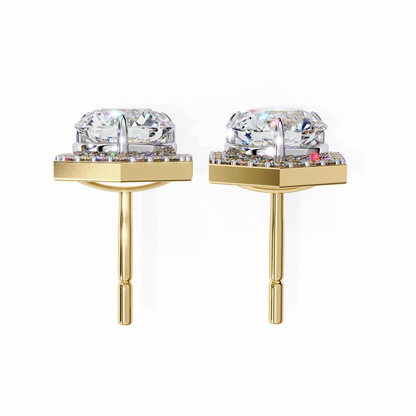 2.10 Carat Round Cut Halo Diamond Stud Earrings With Hexa Frame - Everyday Fine Jewelry