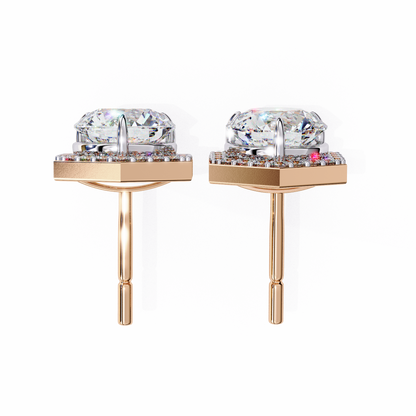 2.10 Carat Round Cut Halo Diamond Stud Earrings With Hexa Frame - Everyday Fine Jewelry