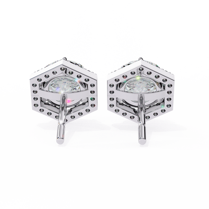 2.10 Carat Round Cut Halo Diamond Stud Earrings With Hexa Frame - Everyday Fine Jewelry