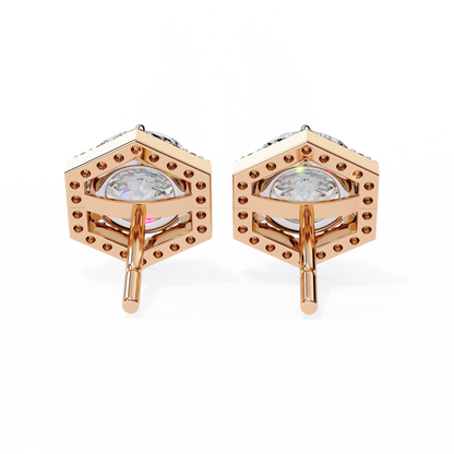 2.10 Carat Round Cut Halo Diamond Stud Earrings With Hexa Frame - Everyday Fine Jewelry