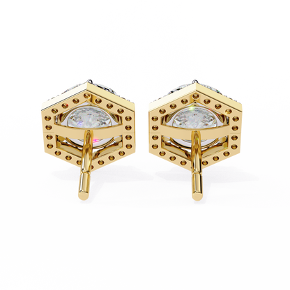 2.10 Carat Round Cut Halo Diamond Stud Earrings With Hexa Frame - Everyday Fine Jewelry