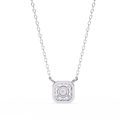 Round Brilliant Cut Diamond Halo Pendant with Cushion Frame - Elegant Designer Jewelry