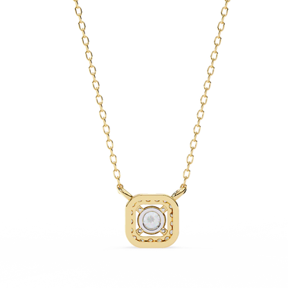 Round Brilliant Cut Diamond Halo Pendant with Cushion Frame - Elegant Designer Jewelry