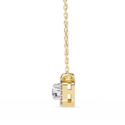 Round Brilliant Cut Diamond Halo Pendant with Cushion Frame - Elegant Designer Jewelry