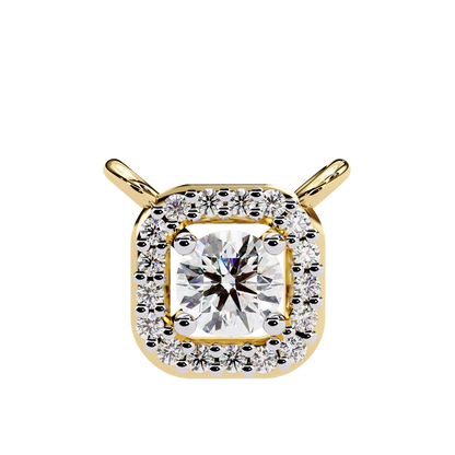 Round Brilliant Cut Diamond Halo Pendant with Cushion Frame - Elegant Designer Jewelry