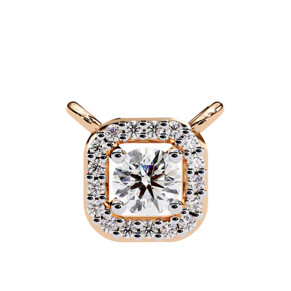 Round Brilliant Cut Diamond Halo Pendant with Cushion Frame - Elegant Designer Jewelry